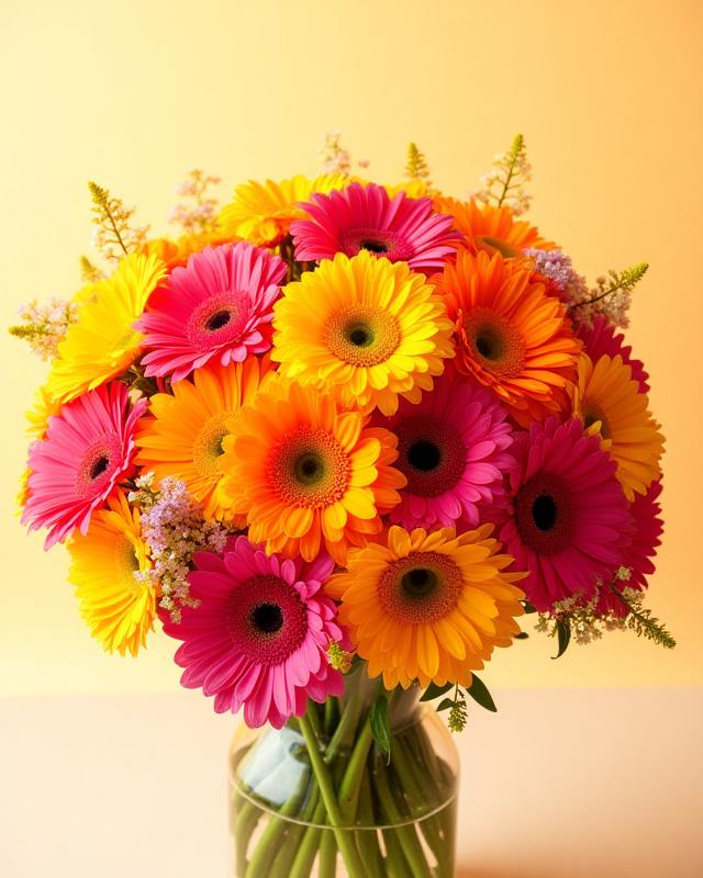 Üppiger Geburtstagsstrauß mit leuchtenden Gerbera und Chrysanthemen