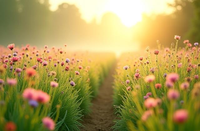 Ein idyllisches Blumenfeld in voller Blüte, das die Inspiration von Ermine Leaf symbolisiert.